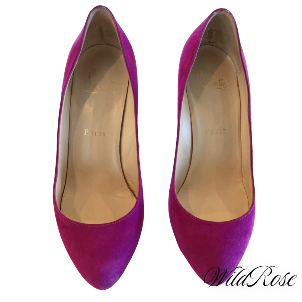 CHRISTIAN LOUBOUTIN Fuchsia Pink Purple SUEDE RON RON 100 Veau Velours PUMPS 36 - Picture 8 of 17